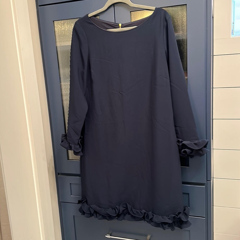 Sail to Sable new w/ tags navy dress w/ ruffles at sleeves and hem